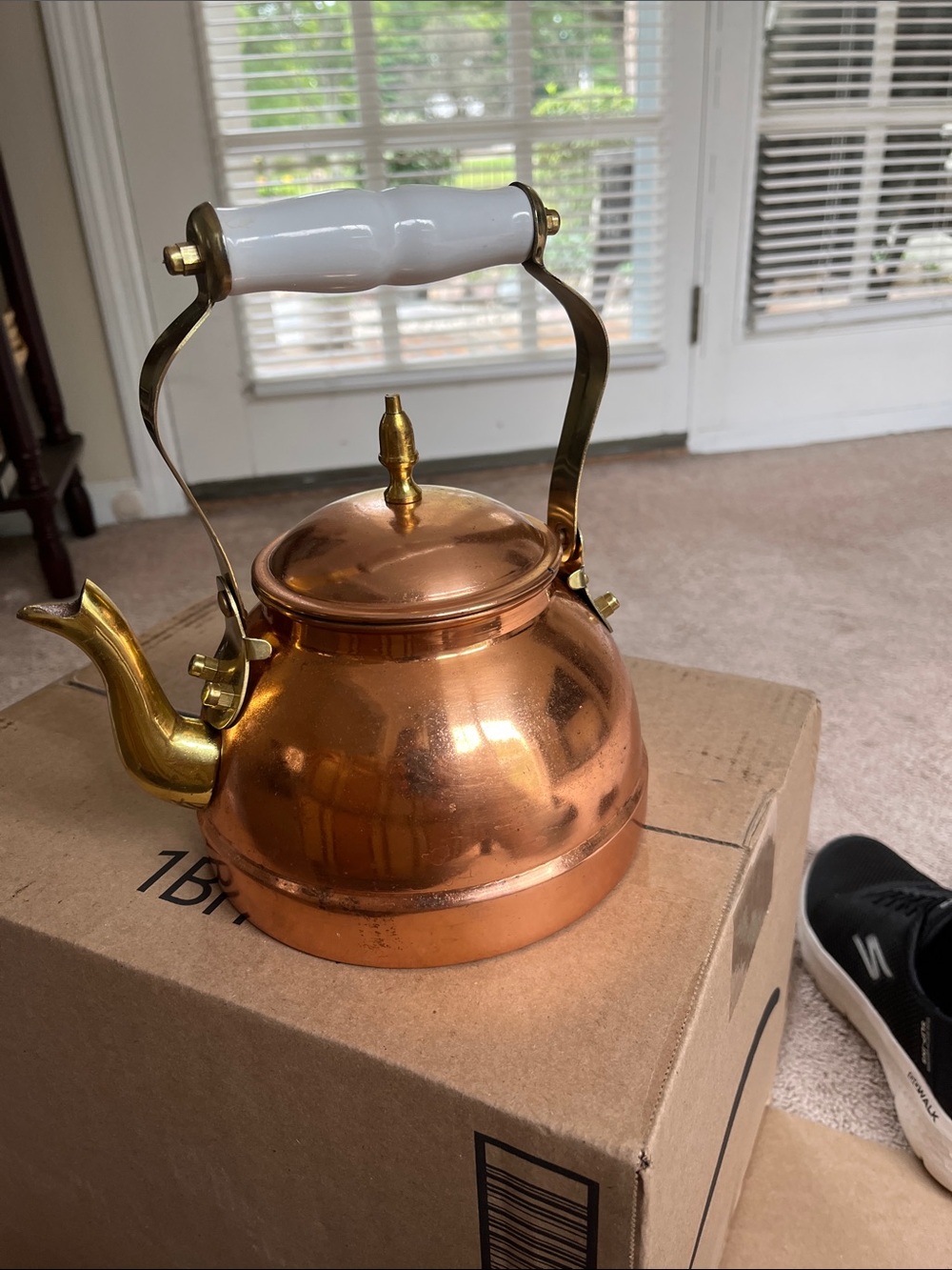 Teapot.. stunning copper and brass and porcelain handle made in India